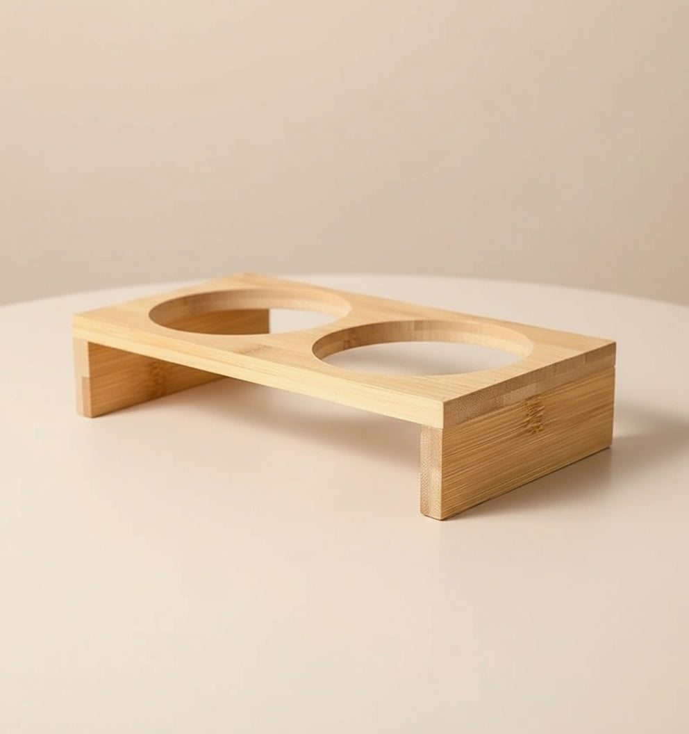 Elevated Bamboo & Ceramic Pet Bowl Set