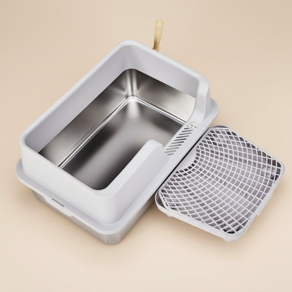 Stainless Steel Cat Litter Box with Lid & High Sides