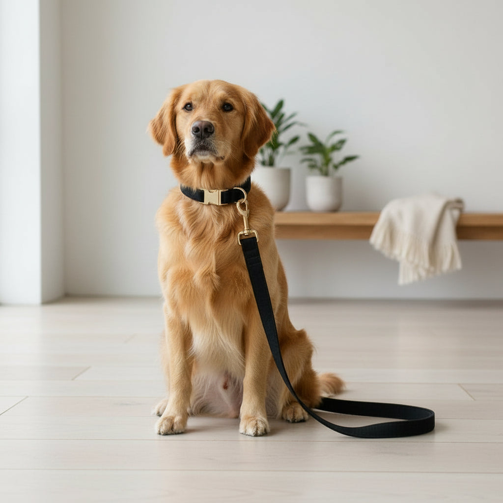 Velvet Dog Collar & Leash Set — Rose Gold Hardware