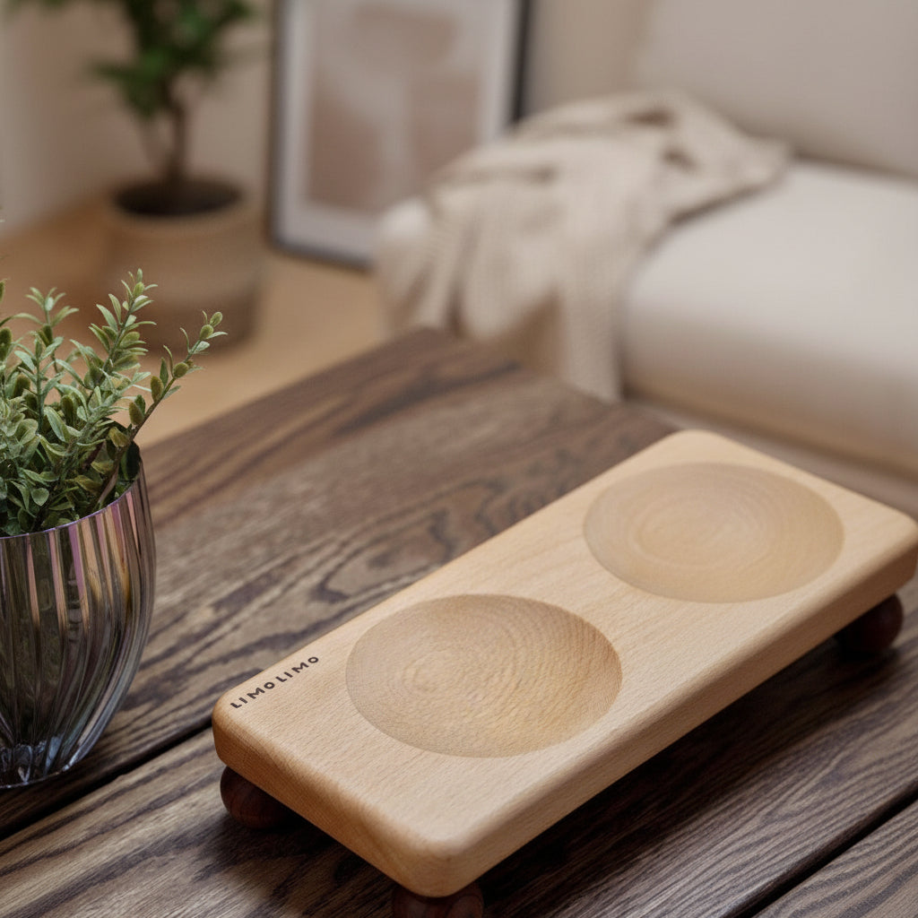Solid Wood Pet Bowl Stand & Ceramic Feeding Bowls