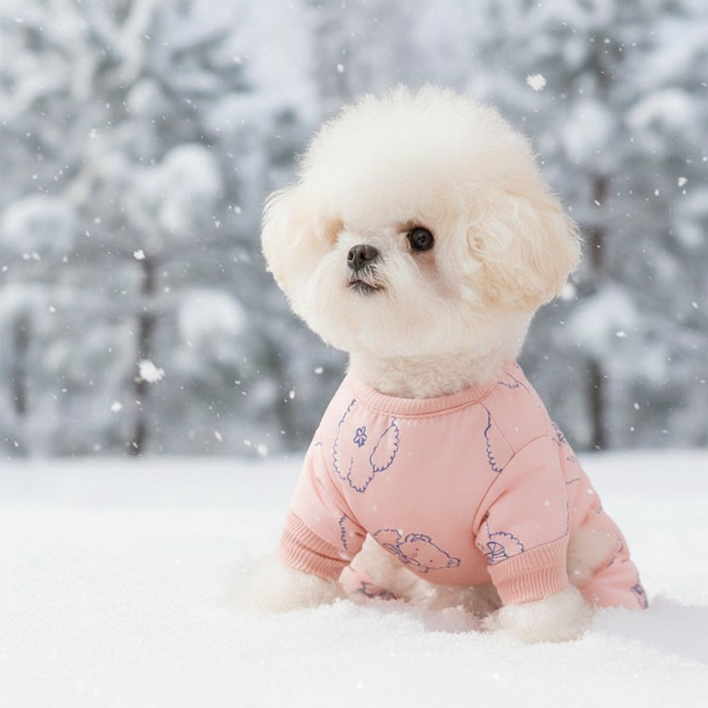 Bear Print Winter Jumpsuit – Cozy Four-Leg Cotton Suit for Small & Medium Dogs