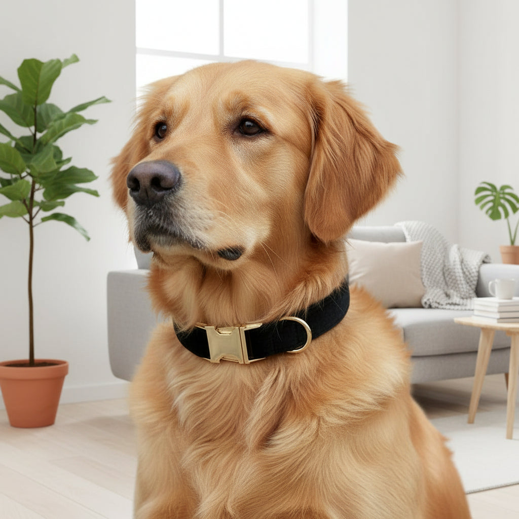 Velvet Dog Collar & Leash Set — Rose Gold Hardware