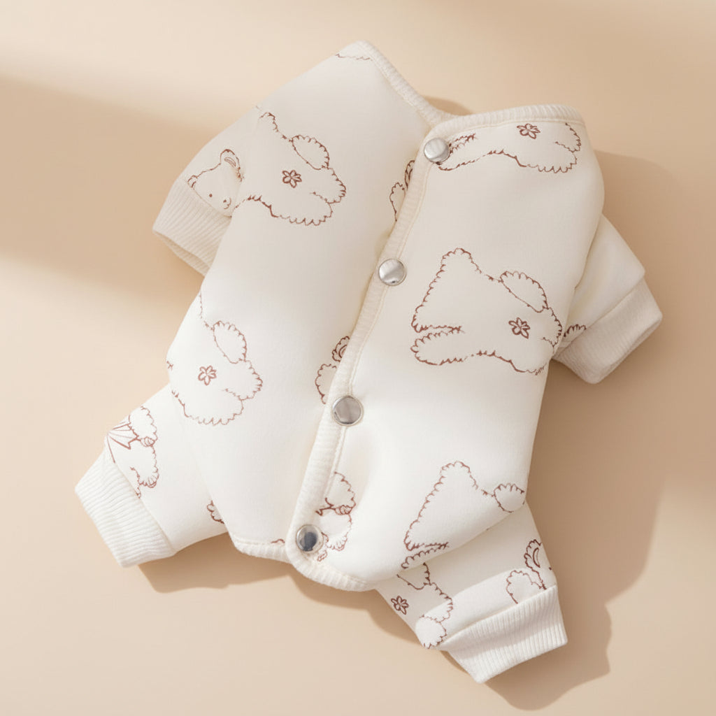 Bear Print Winter Jumpsuit – Cozy Four-Leg Cotton Suit for Small & Medium Dogs