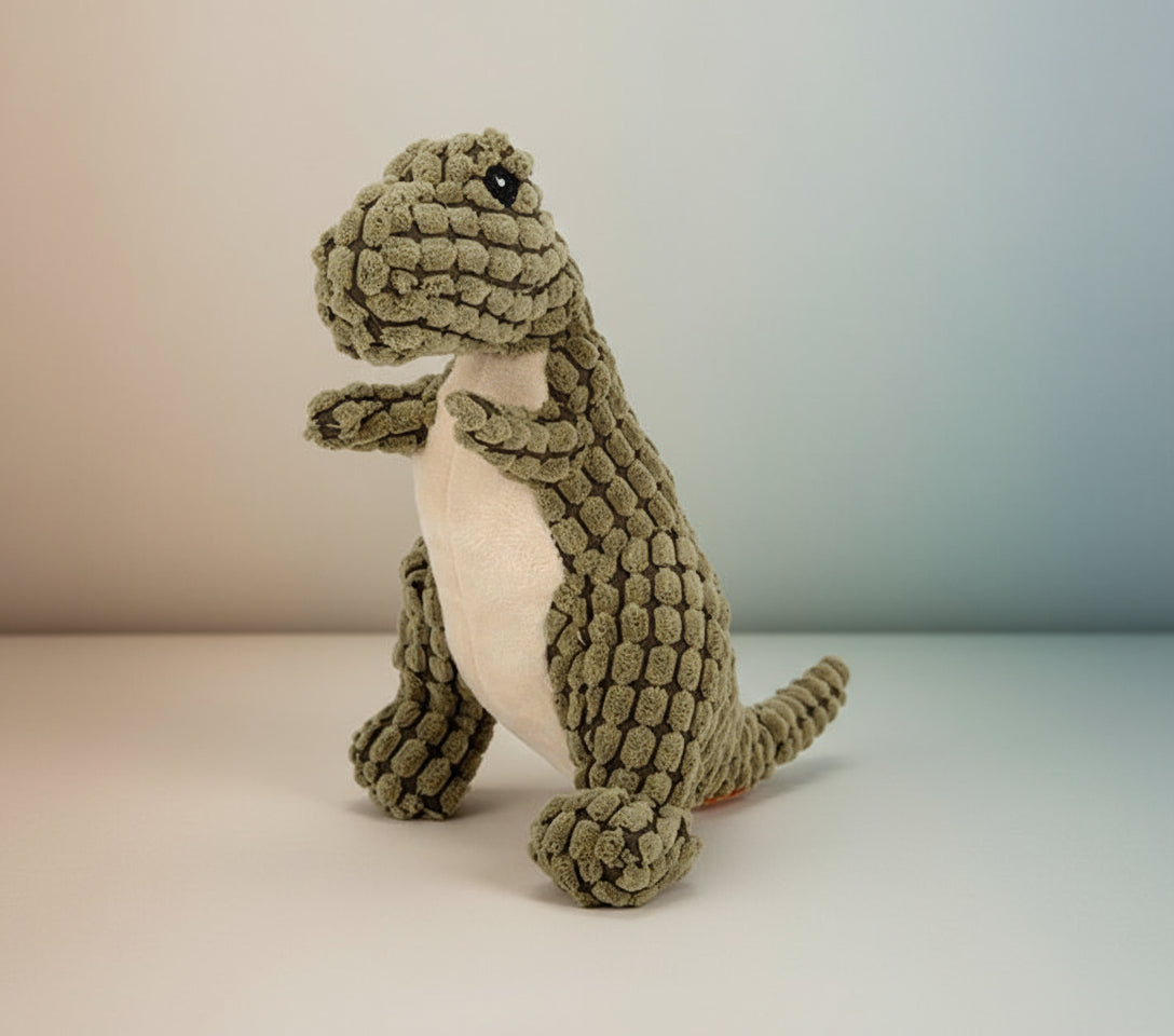 Corduroy Dinosaur Plush Toy — Durable Squeaky Playmate for Dogs
