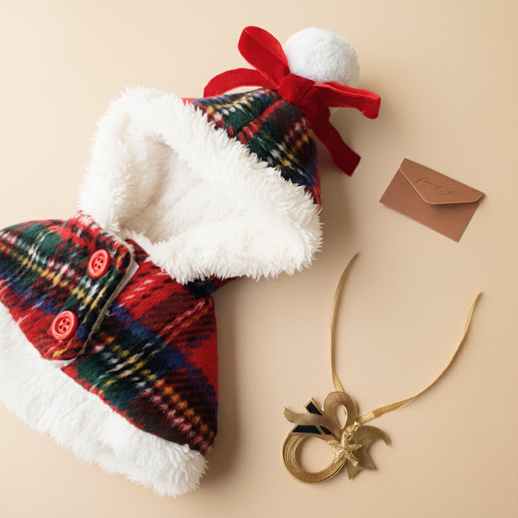 Festive Plaid Pet Cloak — Christmas Outfit for Dogs & Cats