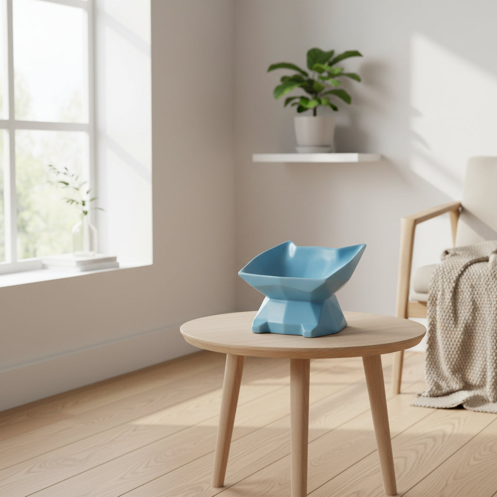 Elevated Ceramic Cat Bowl – Angled Anti-Spill Design