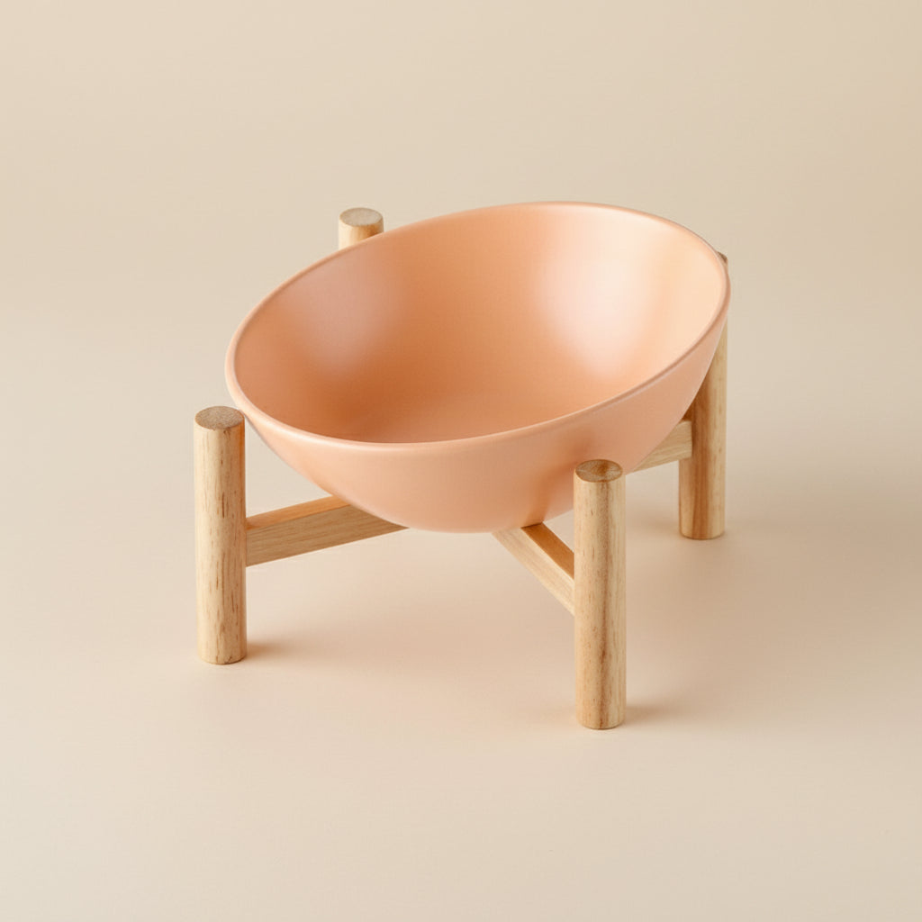 Elevated Ceramic Pet Bowl with Bamboo Stand
