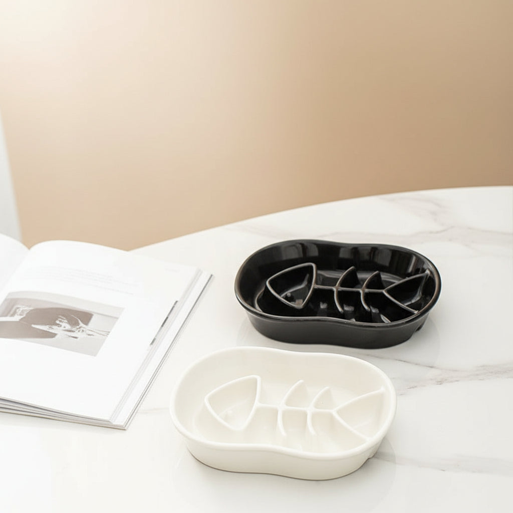Ceramic Slow Feed Bowl for Cats & Small Dogs