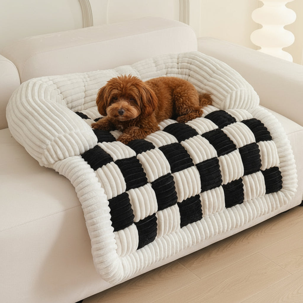 Checkered Plush Pet Blanket — Soft Reversible Mat for Dogs & Cats