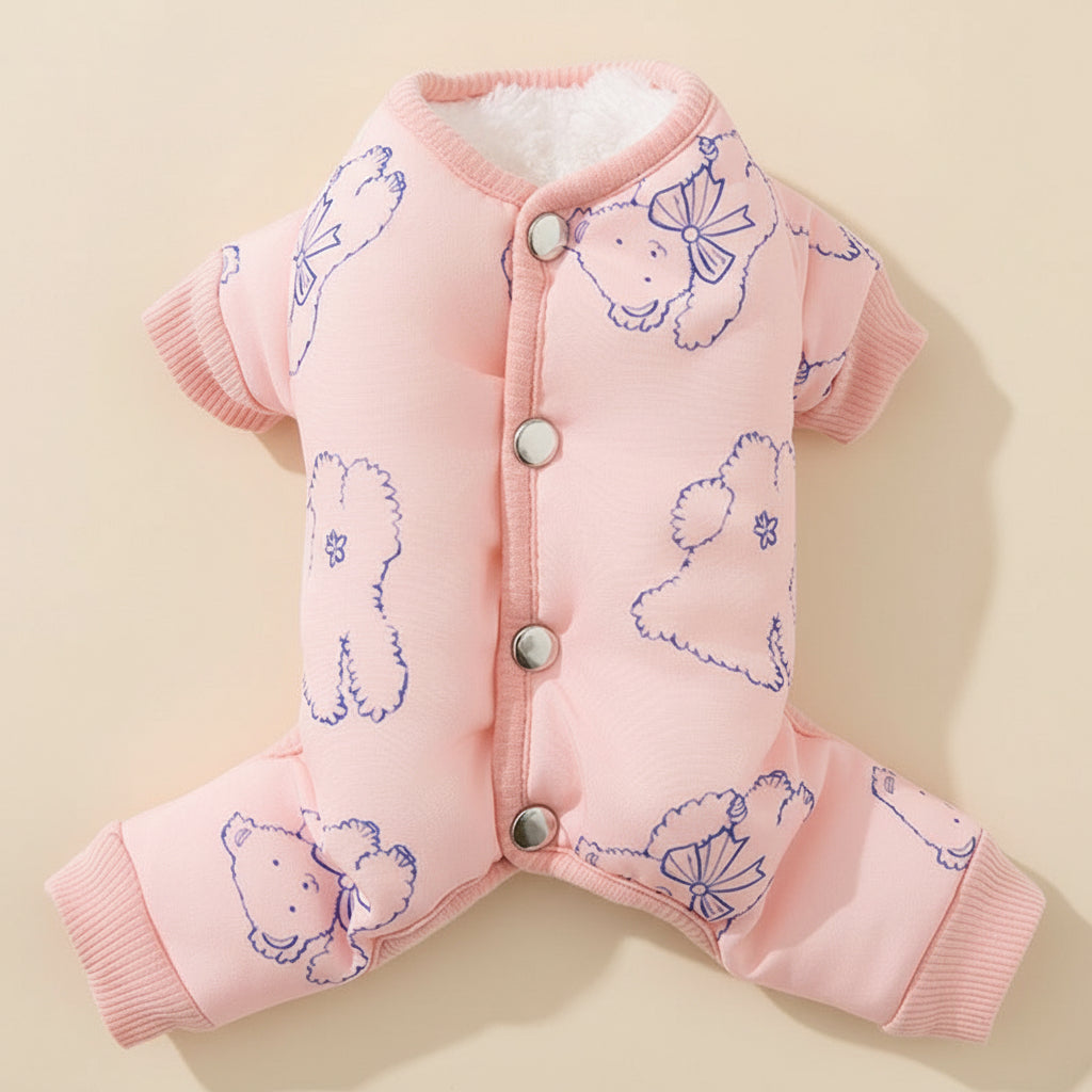 Bear Print Winter Jumpsuit – Cozy Four-Leg Cotton Suit for Small & Medium Dogs