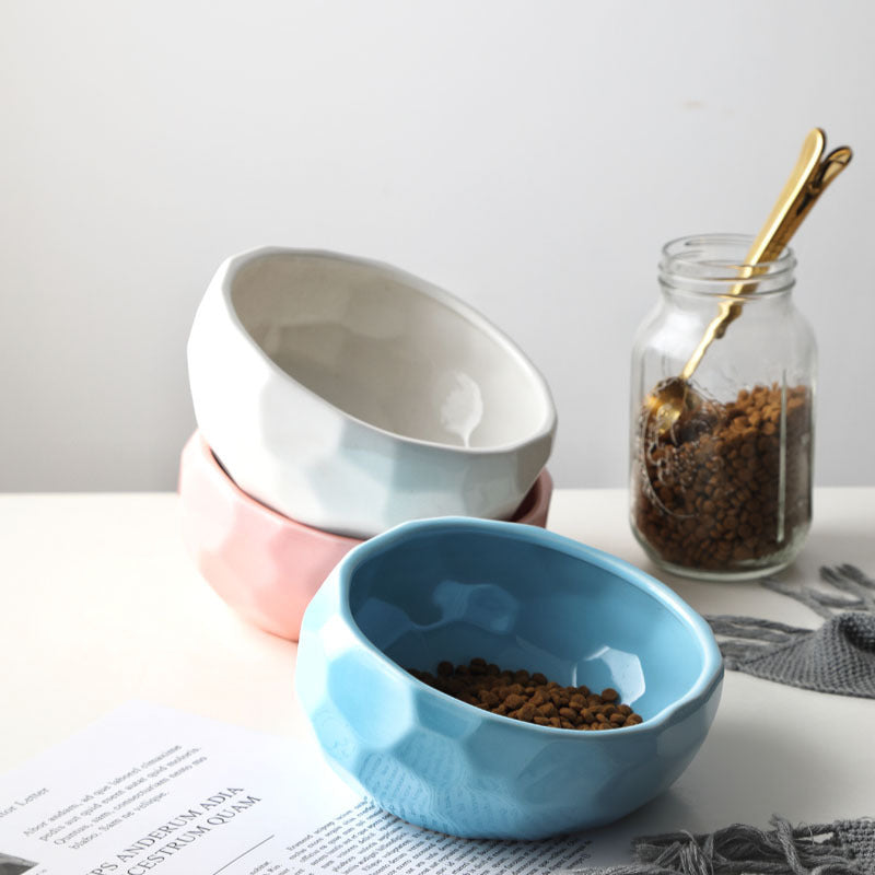 Elevated Pet Bowl with Wooden Stand – Ergonomic Tilted Cat & Dog Feeder