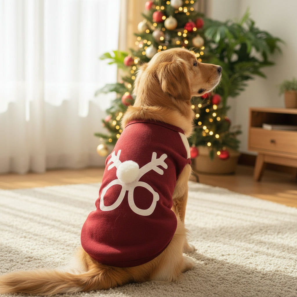 Cozy Winter Fleece Dog Jacket – Red Knit Warmwear with Pompom