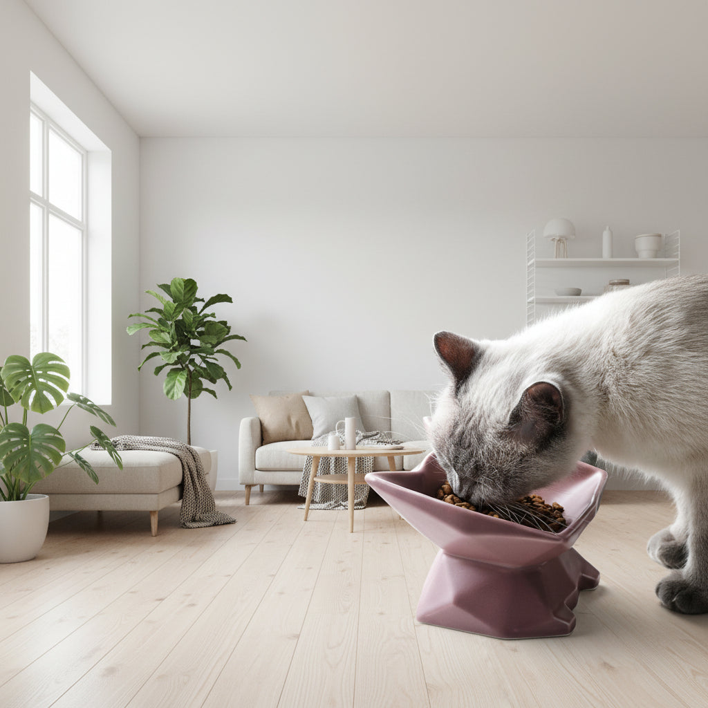 Elevated Ceramic Cat Bowl – Angled Anti-Spill Design