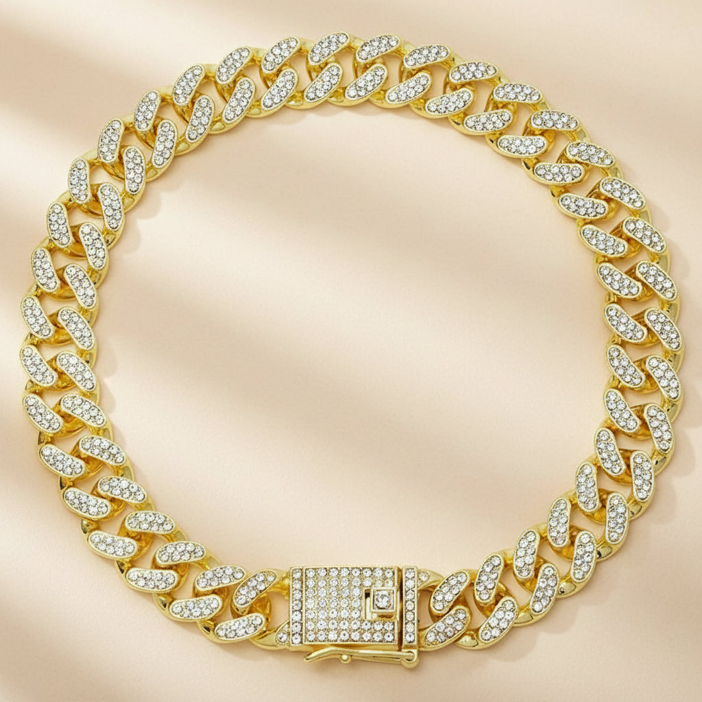 Cuban Chain Pet Collar — Luxe Metal Diamond Finish