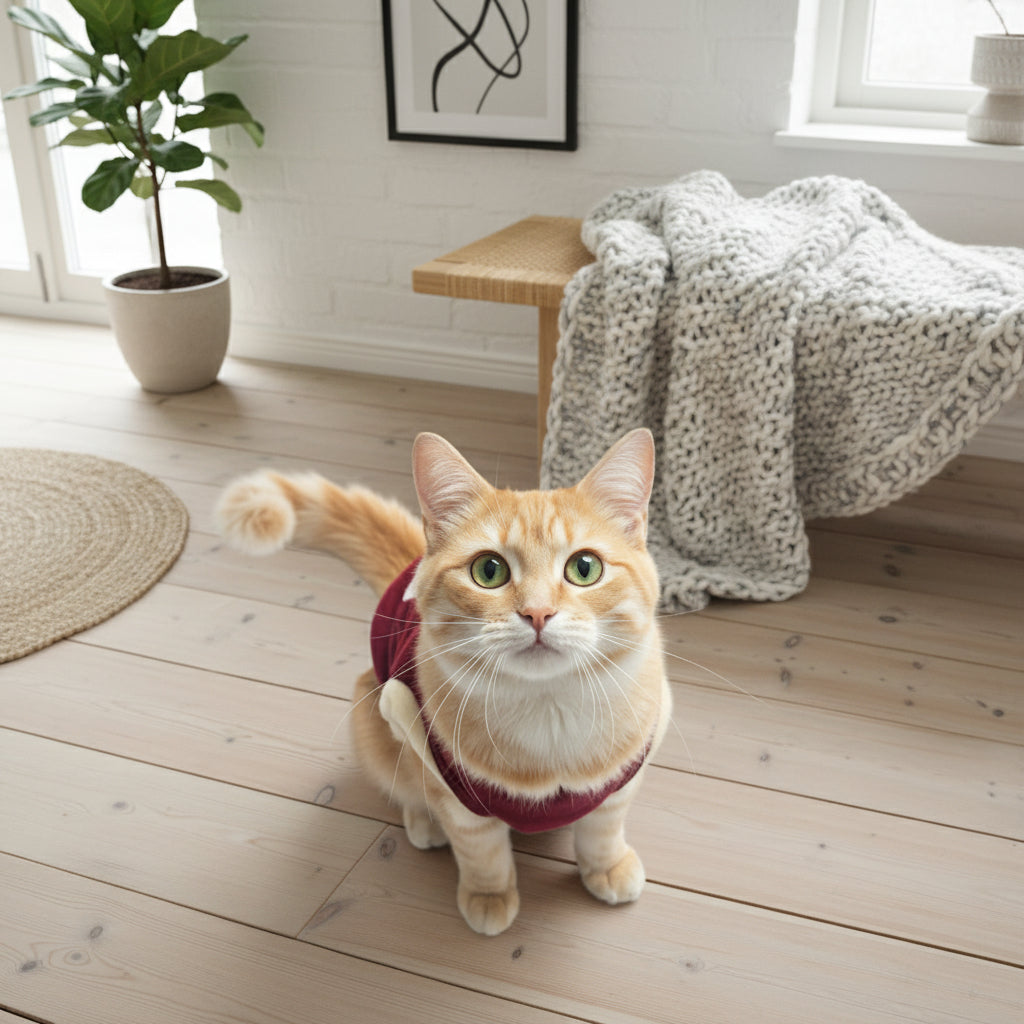 Cozy Winter Fleece Dog Jacket – Red Knit Warmwear with Pompom