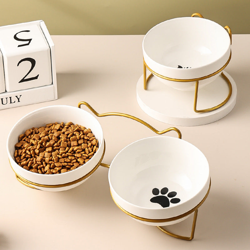 Ceramic Cat Bowl with Elevated Stand – Spill-Resistant Feeding Dish