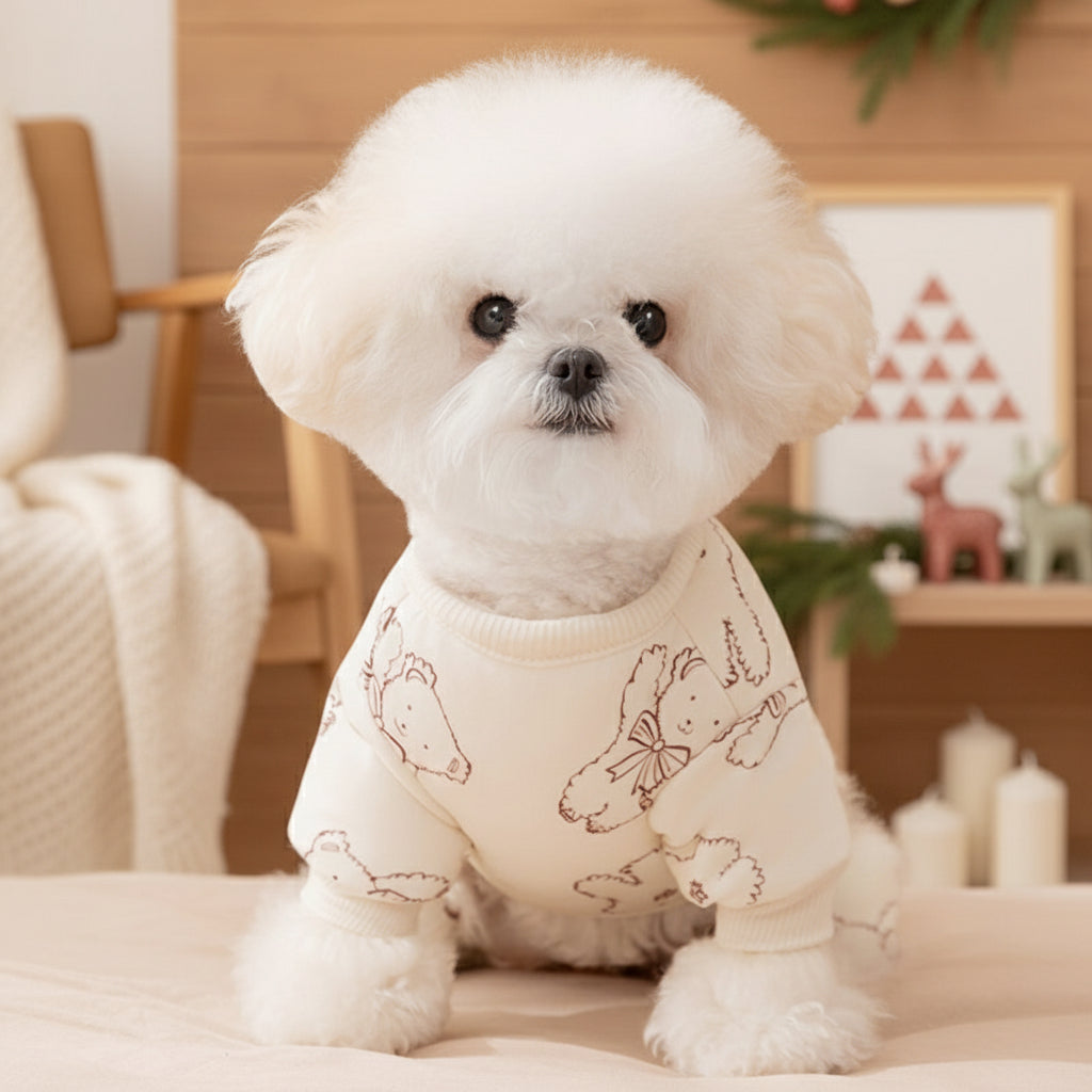 Bear Print Winter Jumpsuit – Cozy Four-Leg Cotton Suit for Small & Medium Dogs