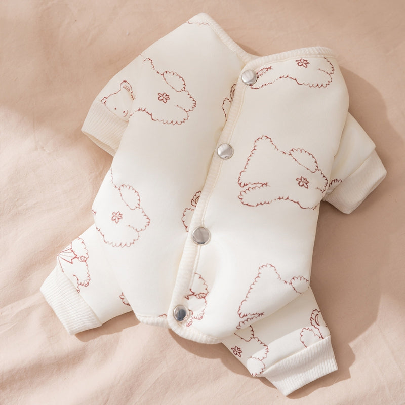 Bear Print Winter Jumpsuit – Cozy Four-Leg Cotton Suit for Small & Medium Dogs