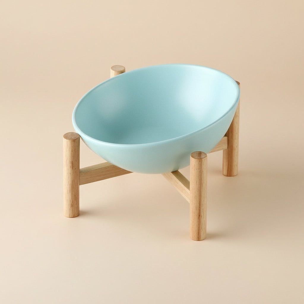 Elevated Ceramic Pet Bowl with Bamboo Stand