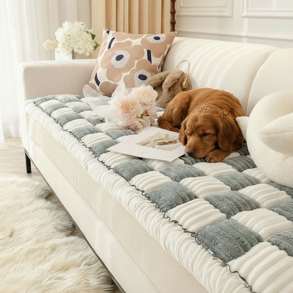 Checkered Plush Pet Blanket — Soft Reversible Mat for Dogs & Cats