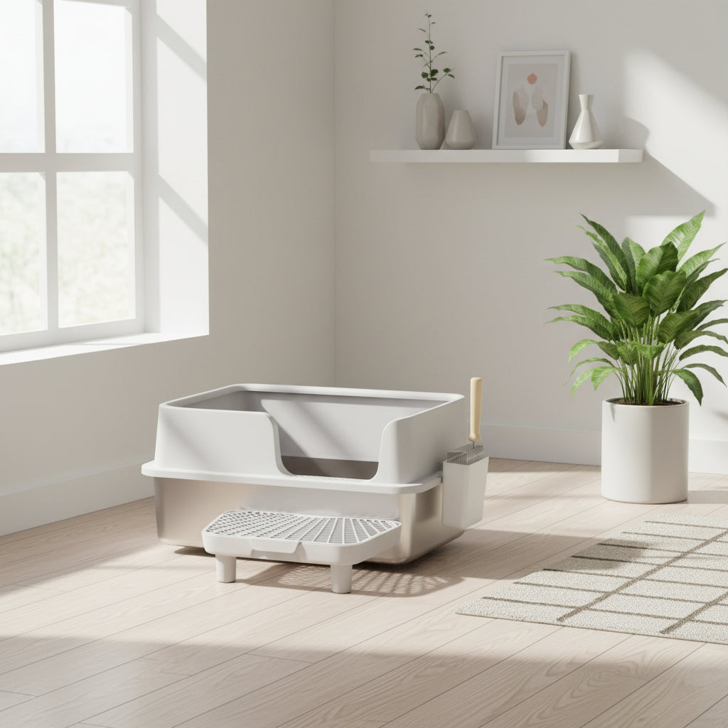 Stainless Steel Cat Litter Box with Lid & High Sides