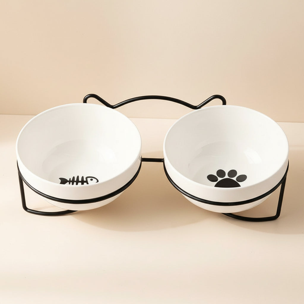 Ceramic Cat Bowl with Elevated Stand – Spill-Resistant Feeding Dish