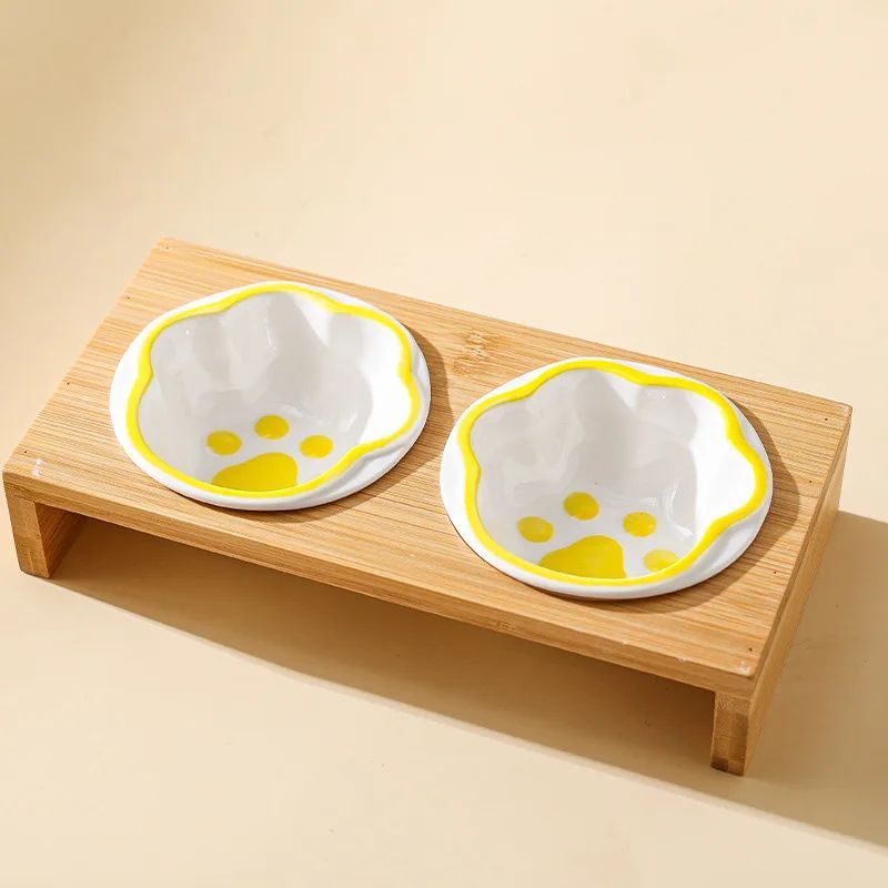 Elevated Bamboo & Ceramic Pet Bowl Set