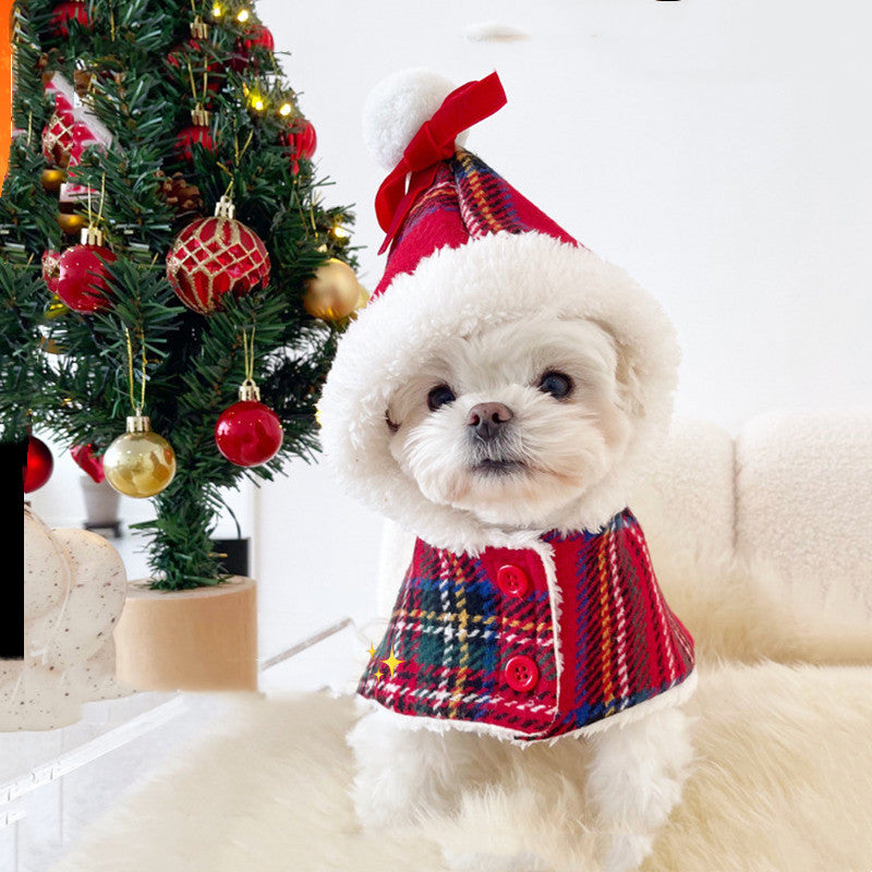 Festive Plaid Pet Cloak — Christmas Outfit for Dogs & Cats