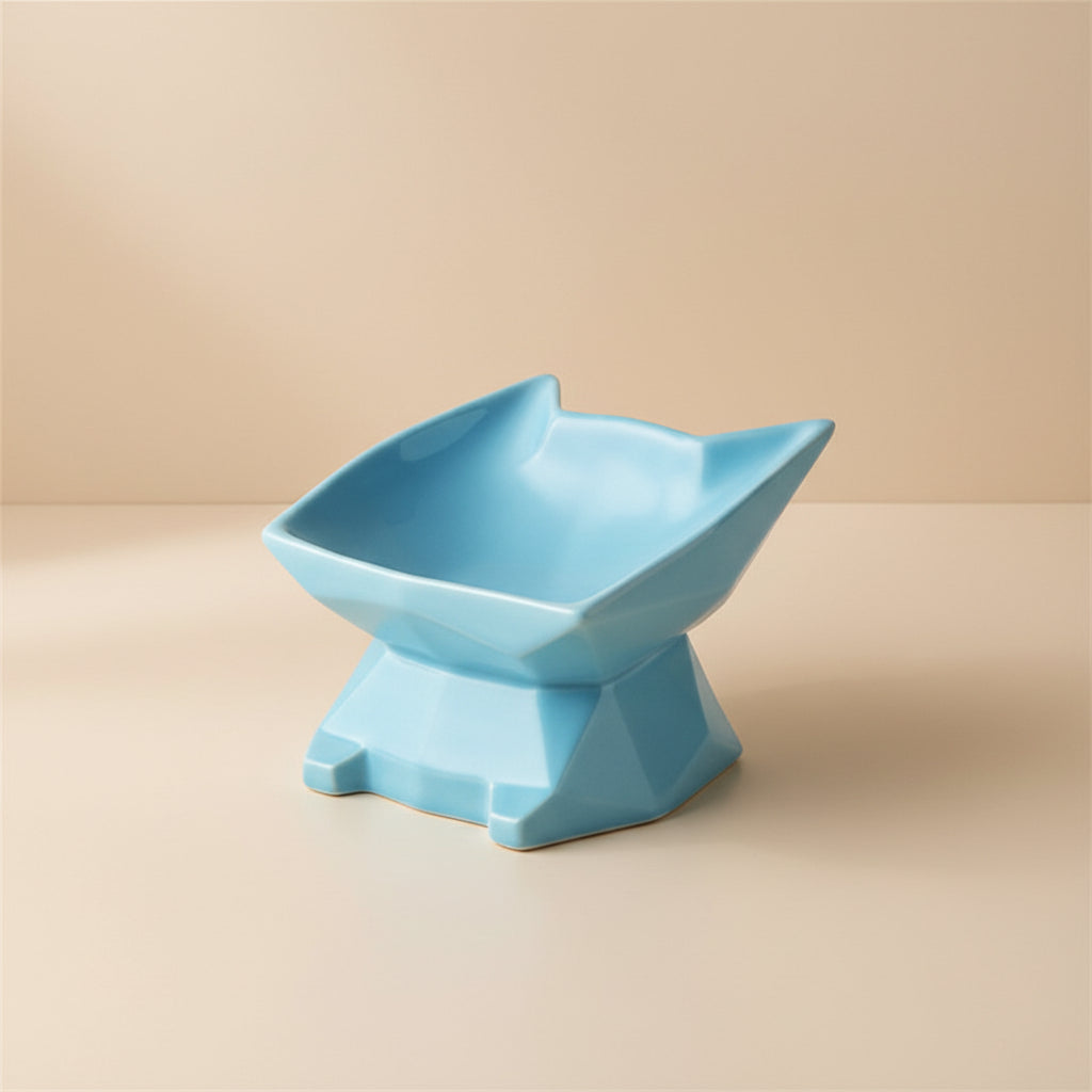 Elevated Ceramic Cat Bowl – Angled Anti-Spill Design