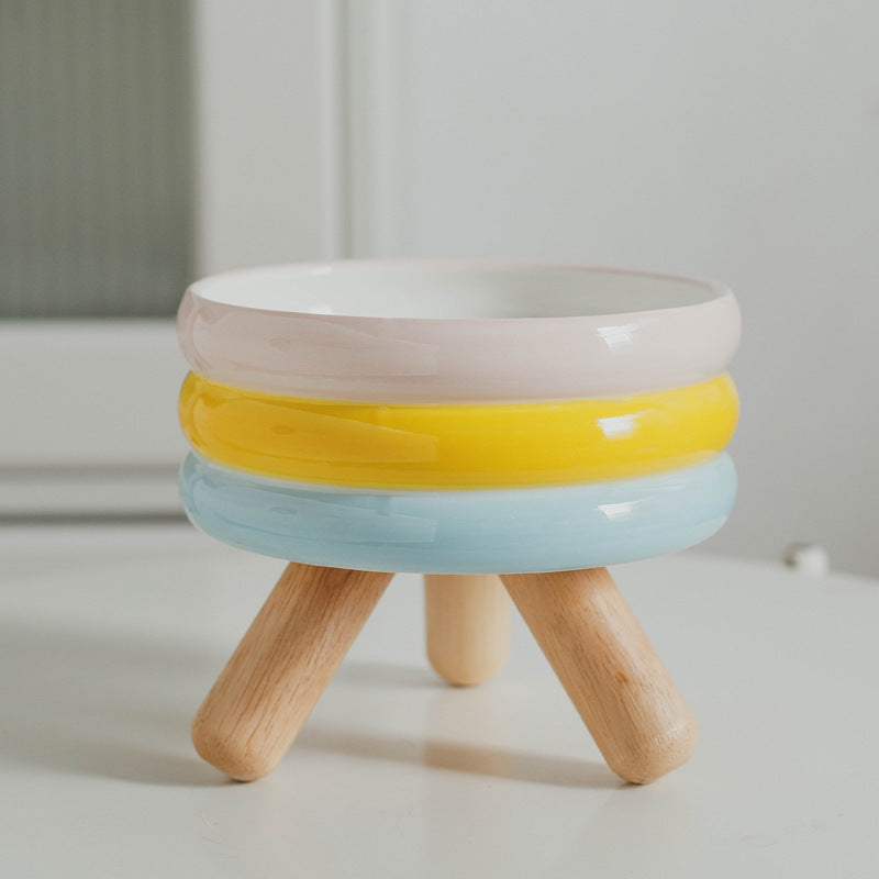 Gulu Ceramic Pet Bowl with Wooden Stand – Dual Design for Food & Water
