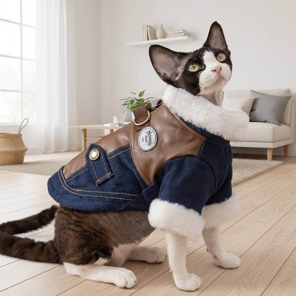 Denim & Leather Winter Pet Jacket