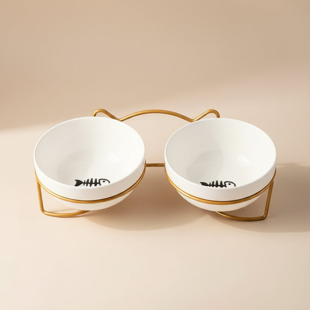 Ceramic Cat Bowl with Elevated Stand – Spill-Resistant Feeding Dish