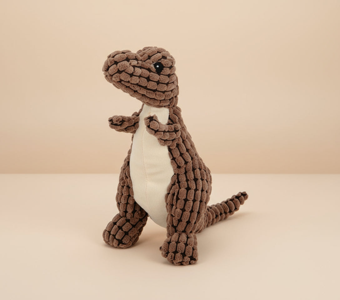 Corduroy Dinosaur Plush Toy — Durable Squeaky Playmate for Dogs