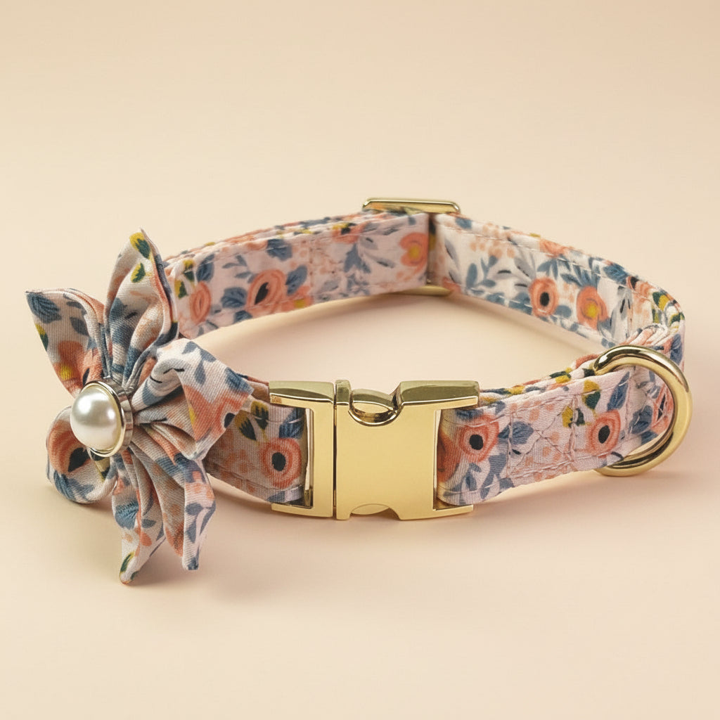 Pet Lettering Collar Metal Floral Collar Hand Holding Rope Medium Large Dog Leash