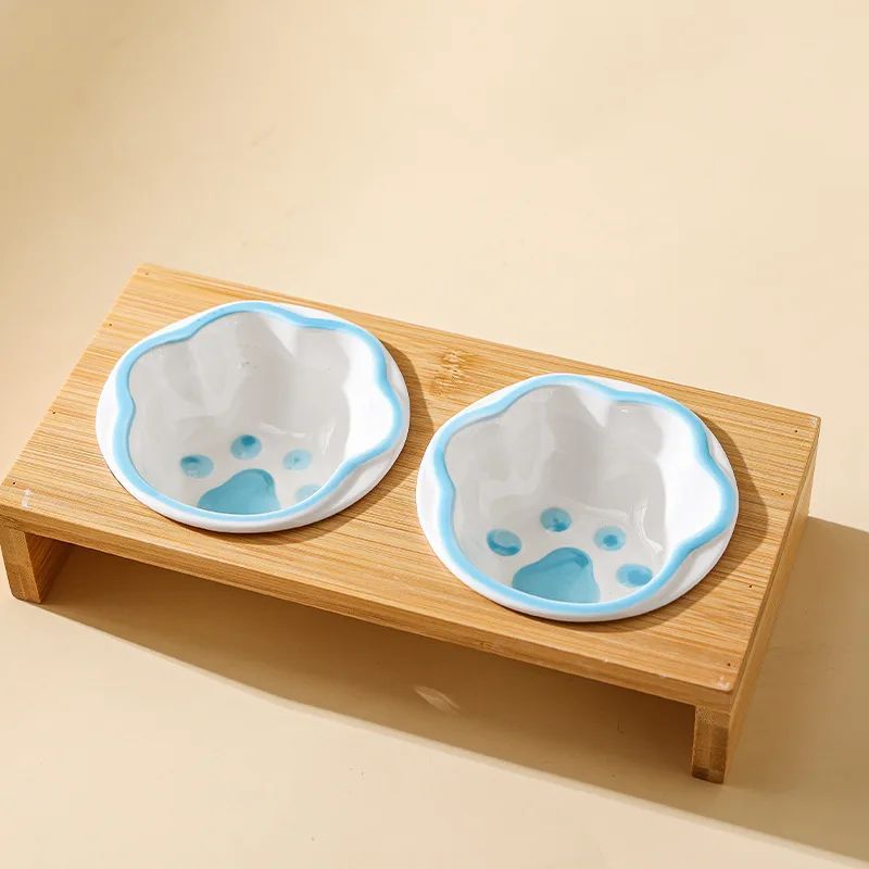 Elevated Bamboo & Ceramic Pet Bowl Set