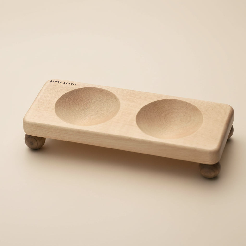 Solid Wood Pet Bowl Stand & Ceramic Feeding Bowls