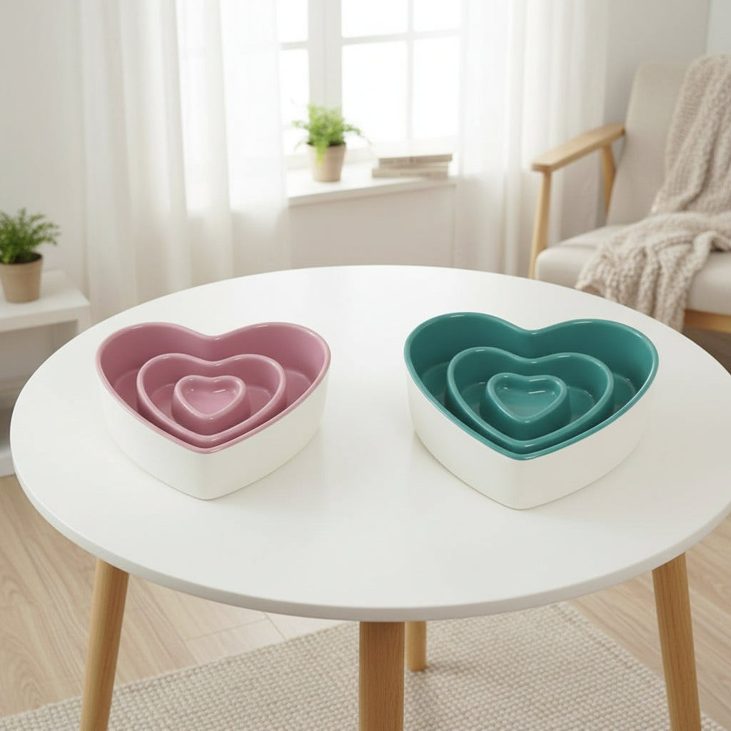 Ceramic Heart Slow Feeder Bowl