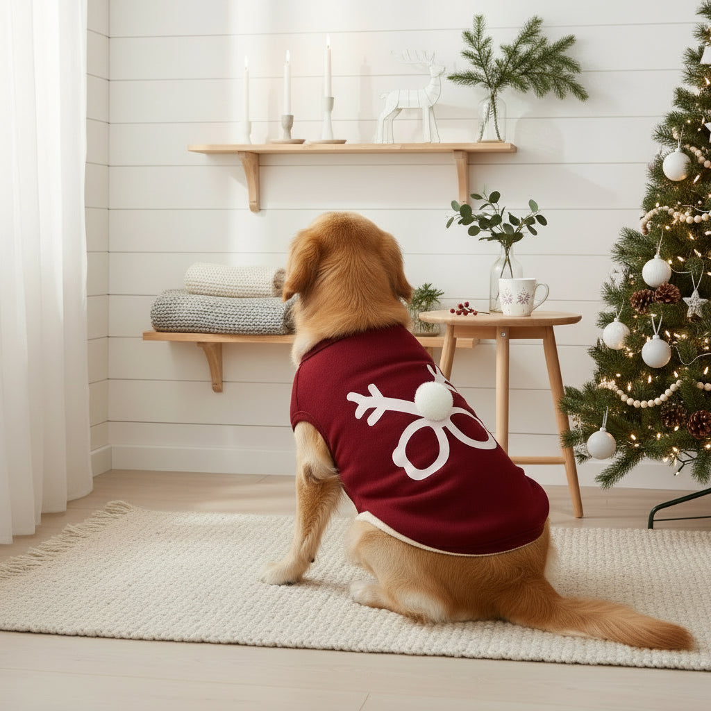 Cozy Winter Fleece Dog Jacket – Red Knit Warmwear with Pompom