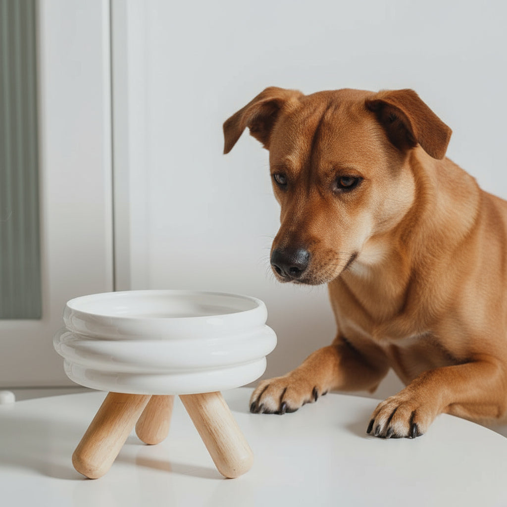 Gulu Ceramic Pet Bowl with Wooden Stand – Dual Design for Food & Water