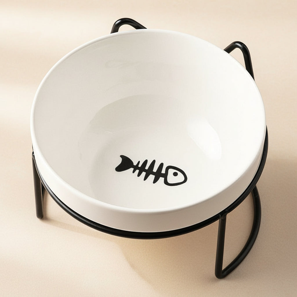Ceramic Cat Bowl with Elevated Stand – Spill-Resistant Feeding Dish