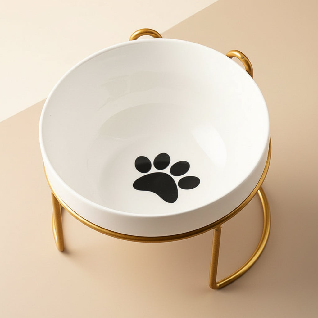 Ceramic Cat Bowl with Elevated Stand – Spill-Resistant Feeding Dish