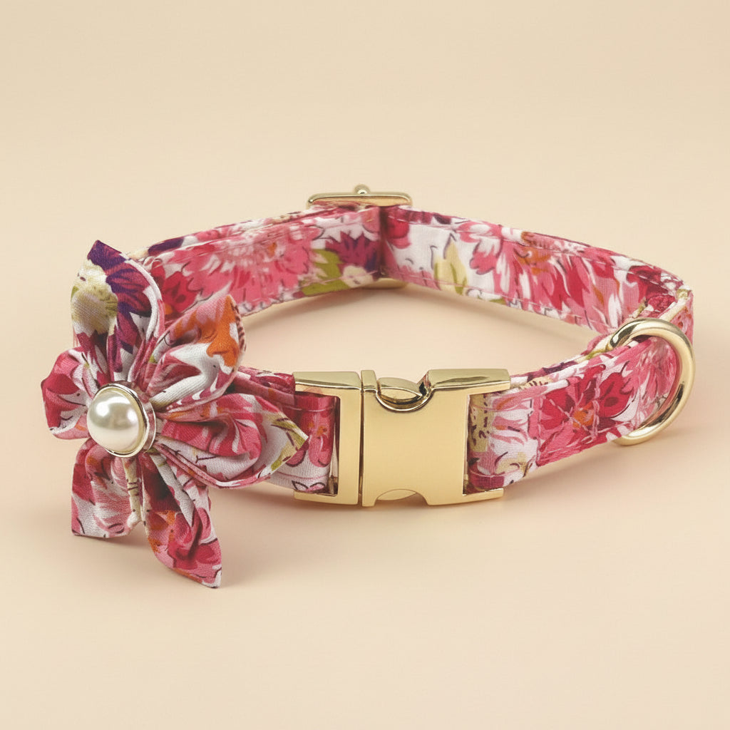 Pet Lettering Collar Metal Floral Collar Hand Holding Rope Medium Large Dog Leash