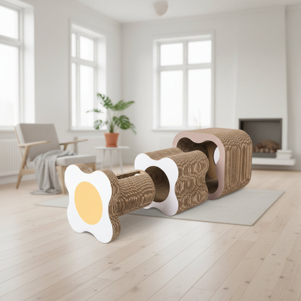 Modular Corrugated Cat Tunnel & Scratcher Set