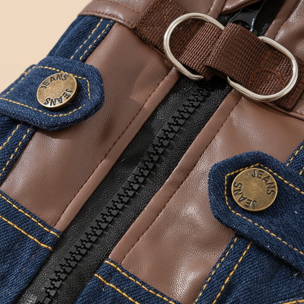Denim & Leather Winter Pet Jacket