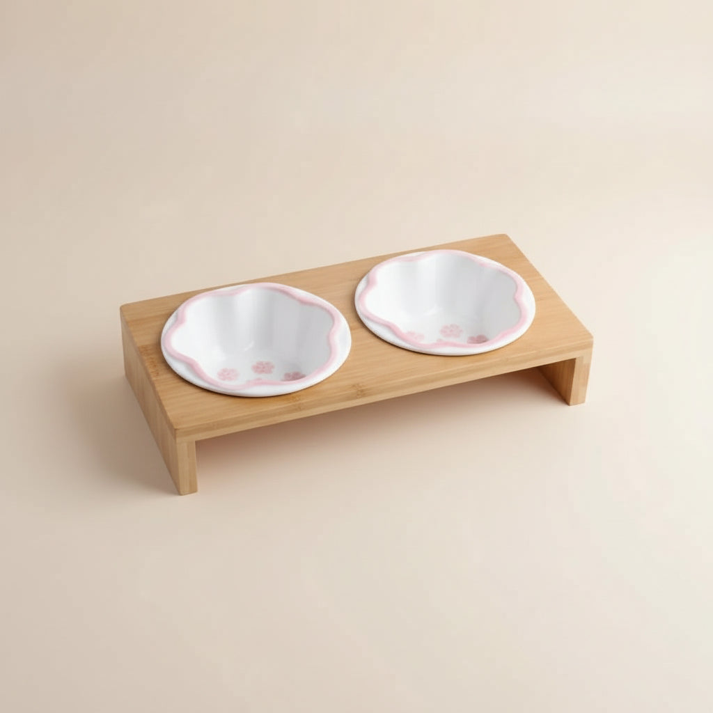 Elevated Bamboo & Ceramic Pet Bowl Set