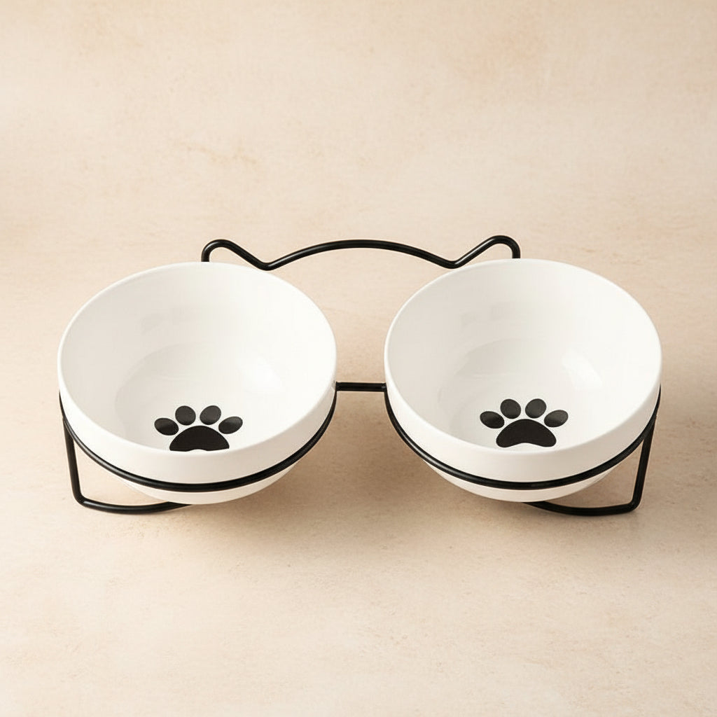 Ceramic Cat Bowl with Elevated Stand – Spill-Resistant Feeding Dish