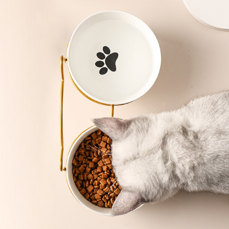 Ceramic Cat Bowl with Elevated Stand – Spill-Resistant Feeding Dish