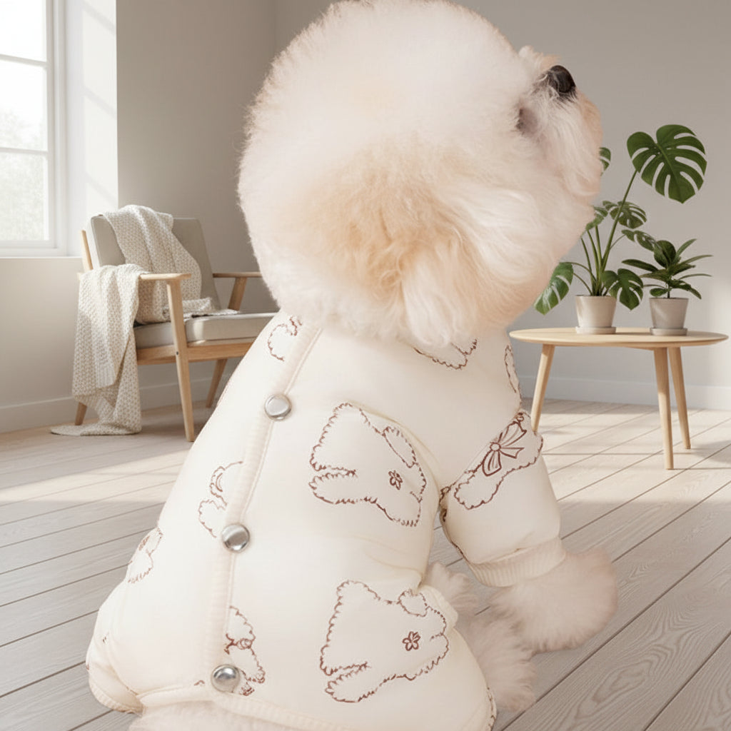 Bear Print Winter Jumpsuit – Cozy Four-Leg Cotton Suit for Small & Medium Dogs