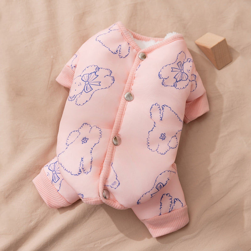 Bear Print Winter Jumpsuit – Cozy Four-Leg Cotton Suit for Small & Medium Dogs