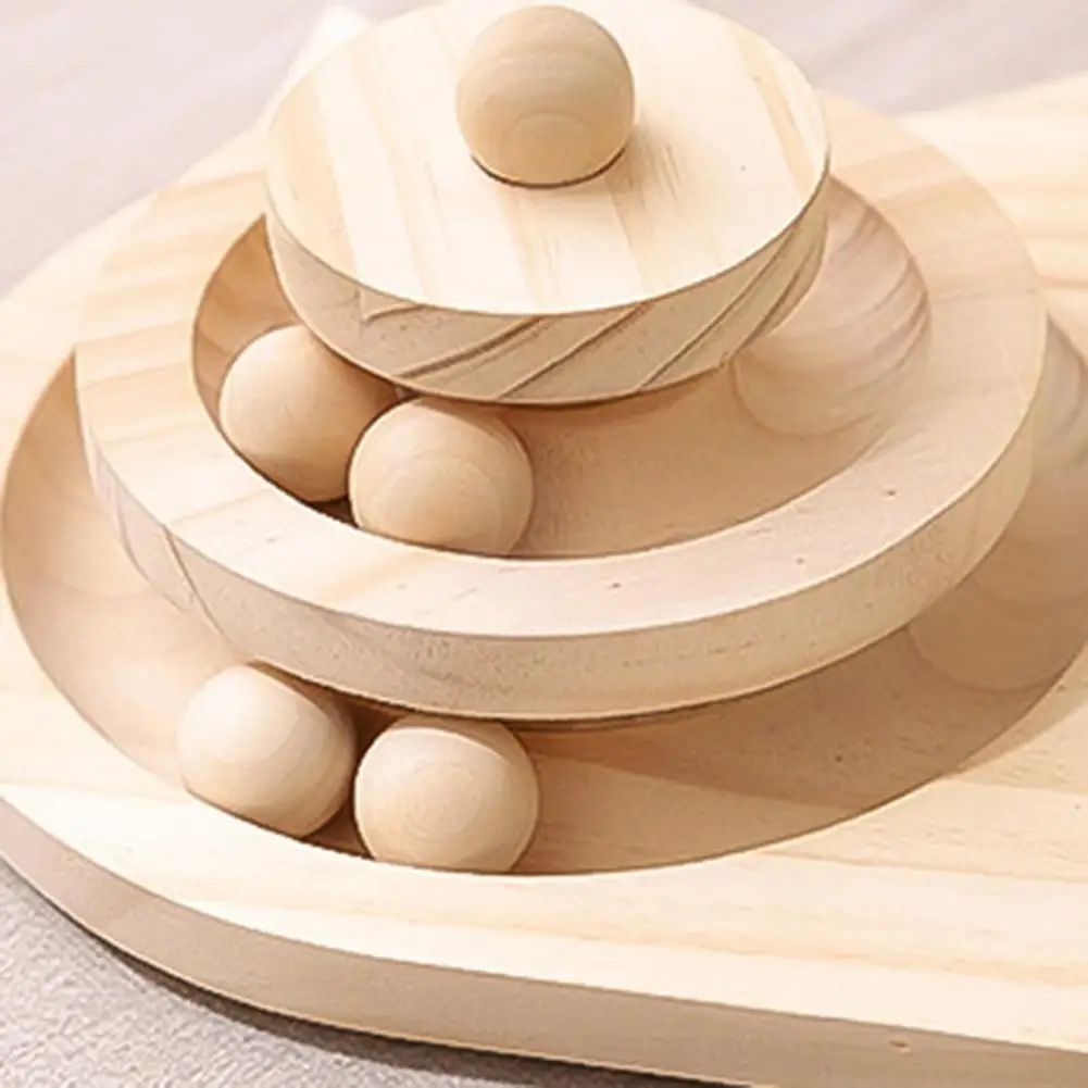 Mushroom Cat Scratching Tower — Natural Wood Play Station with Turntable Balls